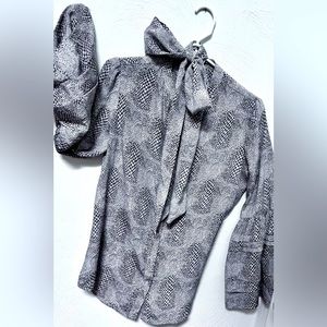 WORN ONCE! DREW Silk Snakeskin Print Blouse w/ Tiered Bell Sleeves & Neck Scarf!